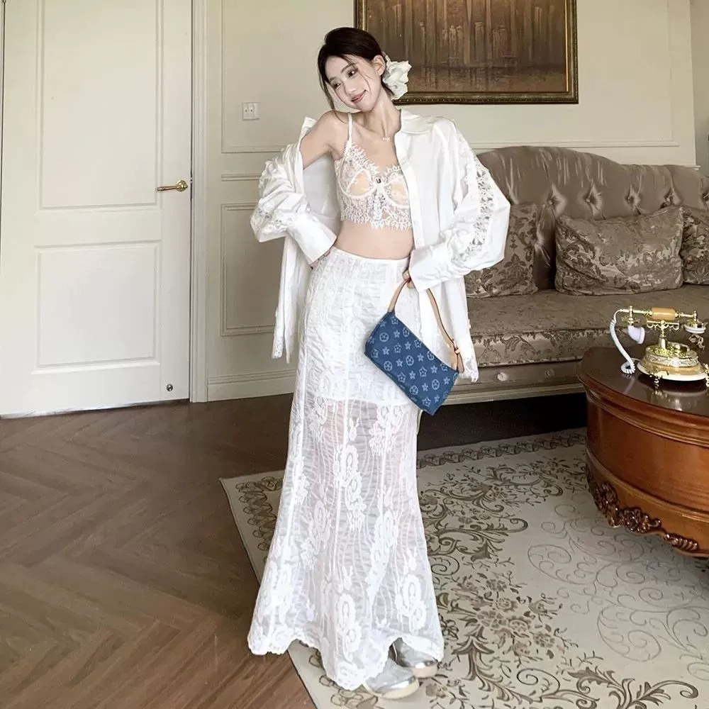 Zara White Lace Cutout Long Sleeve Loose Layering Sun Protection Overshirt